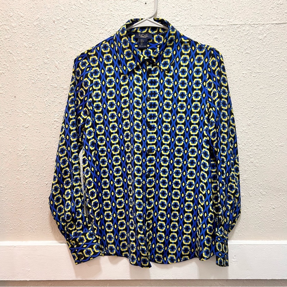 RACHEL Rachel Roy Blue and Green Button Down Blouse NWOT Small